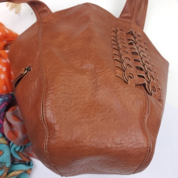 Anthropologie Camel Tan Brown Leather Hobo Tote - Picture 9 of 15